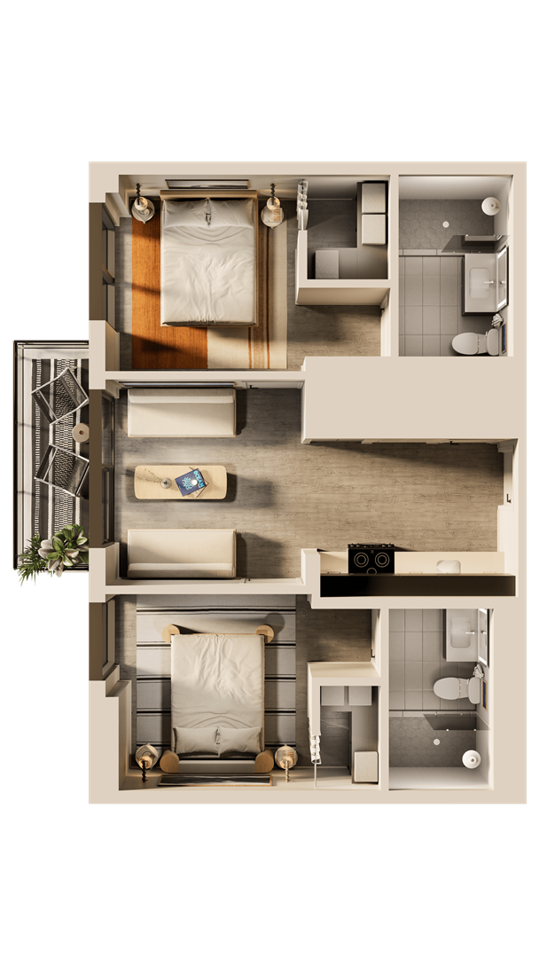 a rendering of a 3d floor plan of a house